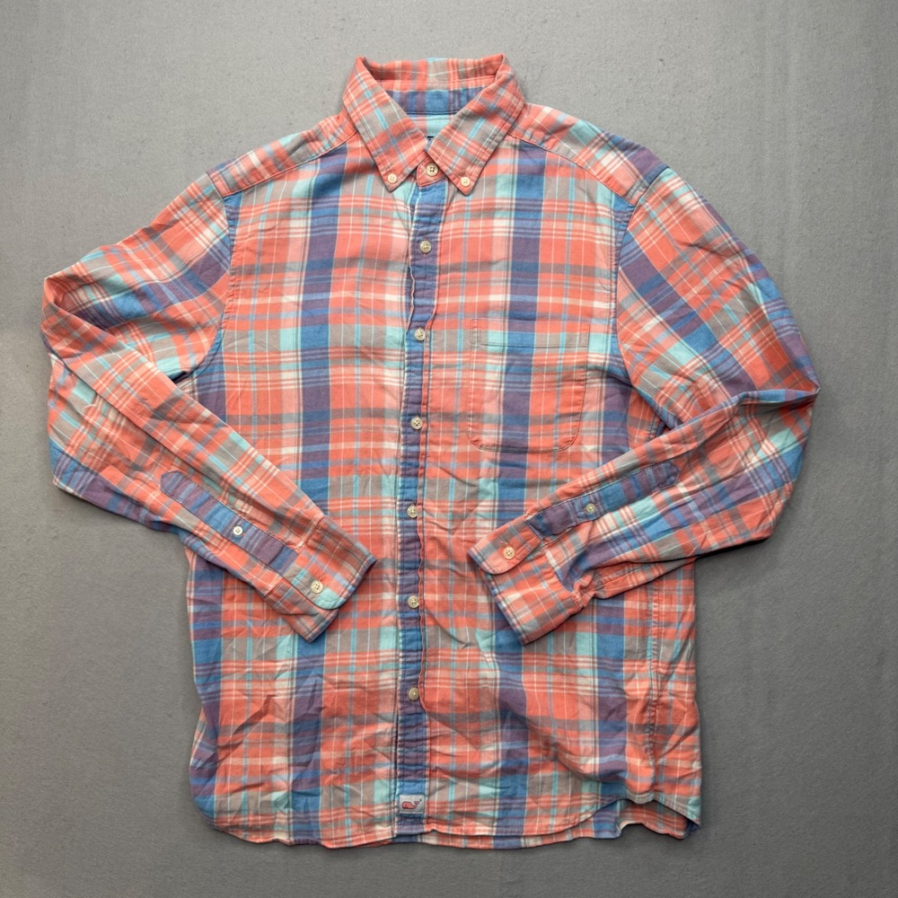 Vineyard Vines Mens Small Classic Fit Murray Shirt Coral Blue Plaid 1W010902